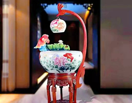 Peony पैटर्न 520 मिमी चीनी सिरेमिक मछली का कटोरा दीपक के साथ